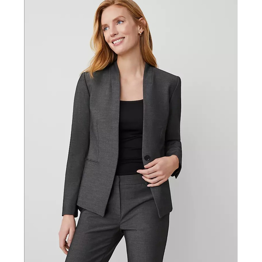 Ann Taylor The Petite Cutaway Blazer and Ankle Pant In Bi-Stretch Curvy Gray 12